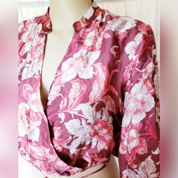 1 Zara floral print button down tie around wrap top - Picture 1 of 7